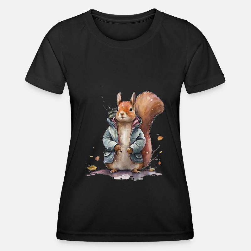 Eichhörnchen-Eichhörnchen trägt eine Aquarelljacke - Frauen Funktions-T-Shirt - Schwarz