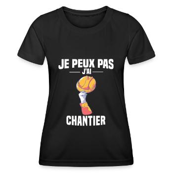 J'PEUX PAS J'AI CHANTIER - CASQUE DE CHANTIER - T-shirt sport Femme - noir - Devant - AI Model Female 172 light (172cm)