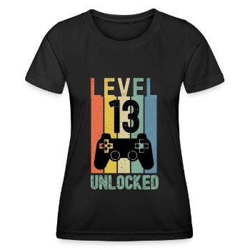 Level 13 Entsperrt lustiges Gaming - Frauen Funktions-T-Shirt - Schwarz - Vorne - AI Model Female 172 light (172cm)