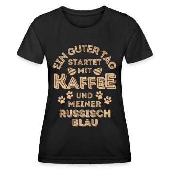Russisch Blau Katze Kaffee Cafe - Frauen Funktions-T-Shirt - Schwarz - Vorne - AI Model Female 172 light (172cm)
