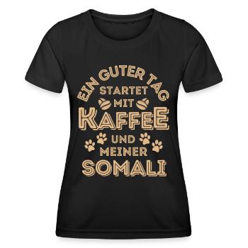 Somali Katze Kaffee Cafe - Frauen Funktions-T-Shirt - Schwarz - Vorne - AI Model Female 172 light (172cm)
