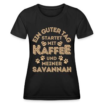Savannah Katze Kaffee Cafe - Frauen Funktions-T-Shirt - Schwarz - Vorne - AI Model Female 172 light (172cm)
