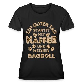 Ragdoll Katze Kaffee Cafe - Frauen Funktions-T-Shirt - Schwarz - Vorne - AI Model Female 172 light (172cm)