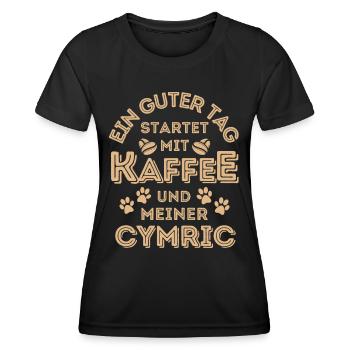 Cymric Katze Kaffee Cafe - Frauen Funktions-T-Shirt - Schwarz - Vorne - AI Model Female 172 light (172cm)