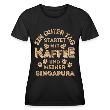 Singapura Katze Kaffee Cafe - Frauen Funktions-T-Shirt - Schwarz - Vorne - AI Model Female 172 light (172cm)