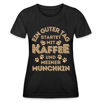 Munchkin Katze Kaffee Cafe - Frauen Funktions-T-Shirt - Schwarz - Vorne - AI Model Female 172 light (172cm)