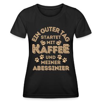 Abessinier Katze Kaffee Cafe - Frauen Funktions-T-Shirt - Schwarz - Vorne - AI Model Female 172 light (172cm)