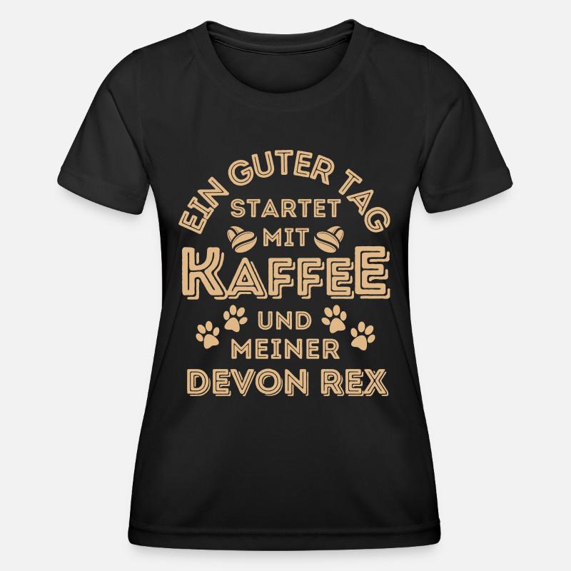 Devon Rex Katze Kaffee Cafe - Frauen Funktions-T-Shirt - Schwarz