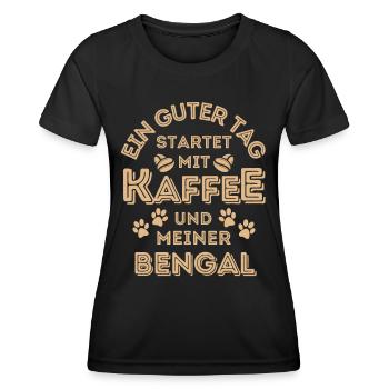 Bengal Katze Kaffee Cafe - Frauen Funktions-T-Shirt - Schwarz - Vorne - AI Model Female 172 light (172cm)