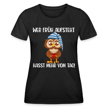 Wer früh aufsteht - Frauen Funktions-T-Shirt - Schwarz - Vorne - AI Model Female 172 light (172cm)