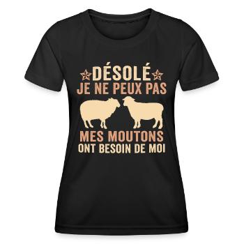 mes moutons ont besoin de moi - T-shirt sport Femme - noir - Devant - AI Model Female 172 light (172cm)