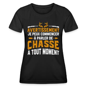 je peux commencer à parler de chasse à tout moment - T-shirt sport Femme - noir - Devant - AI Model Female 172 light (172cm)