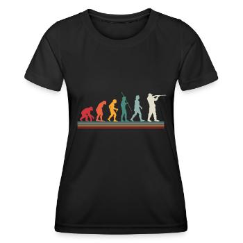 Evolution Jäger Jagd Retro Geschenk - Frauen Funktions-T-Shirt - Schwarz - Vorne - AI Model Female 172 light (172cm)