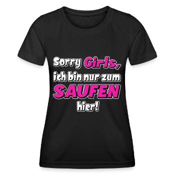 nur zum saufen hier. witziger Trinkspruch - Frauen Funktions-T-Shirt - Schwarz - Vorne - AI Model Female 172 light (172cm)
