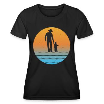 Père au coucher du soleil avec fils père fils grand-père et petit-fils - T-shirt sport Femme - noir - Devant - AI Model Female 172 light (172cm)