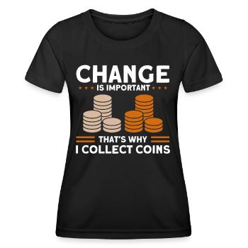 Collection de pièces Collection de pièces Collection de pièces de monnaie Numismatique - T-shirt sport Femme - noir - Devant - AI Model Female 172 light (172cm)