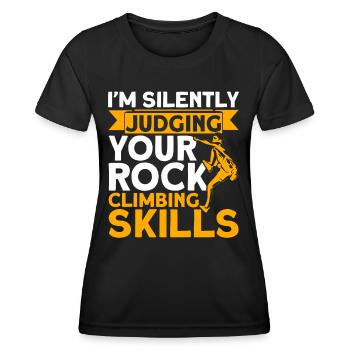 Ich beurteile deine Kletterfähigkeiten Felskletter - Frauen Funktions-T-Shirt - Schwarz - Vorne - AI Model Female 172 light (172cm)