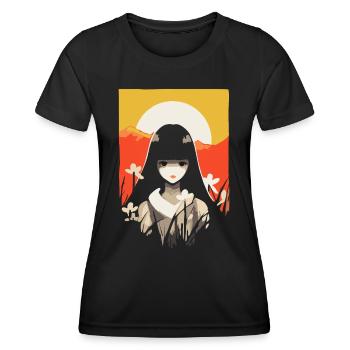 Japanische Sonne Anime Mädchen Berge Geisha - Frauen Funktions-T-Shirt - Schwarz - Vorne - AI Model Female 172 light (172cm)