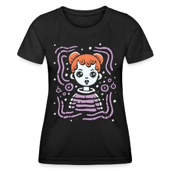 Modern Art Lines and a Cartoon Girl - Women's Functional T-Shirt - black - Front - AI Model Female 172 light (172cm)