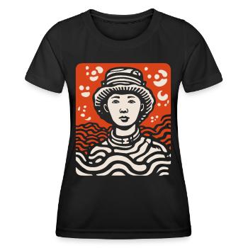 Asien Wurzeln, Asiatischer Bauer: Cartoon-Kunst - Frauen Funktions-T-Shirt - Schwarz - Vorne - AI Model Female 172 light (172cm)