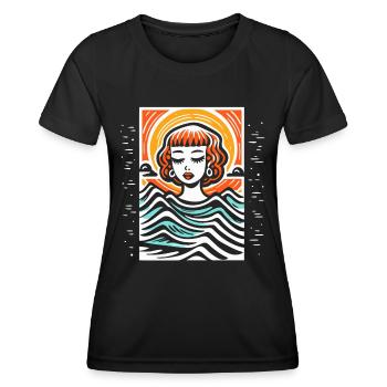 Cartoon of a woman and the calm of the ocean - Women's Functional T-Shirt - black - Front - AI Model Female 172 light (172cm)