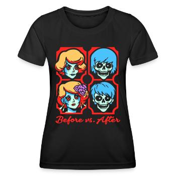 Schönheit vorher vs. nachher, Zombie-Köpfe - Frauen Funktions-T-Shirt - Schwarz - Vorne - AI Model Female 172 light (172cm)