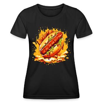 La super délicieuse saucisse méga épicée dans un petit pain - T-shirt sport Femme - noir - Devant - AI Model Female 172 light (172cm)