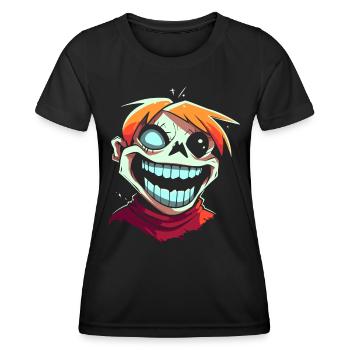 Cartoon Anime Stil Lustiger Verrückter Zombie-Ghul - Frauen Funktions-T-Shirt - Schwarz - Vorne - AI Model Female 172 light (172cm)