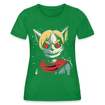 Cartoon Anime Manga: Finsteres Katzen Mädchen - Frauen Funktions-T-Shirt - Kelly Green - Vorne - AI Model Female 172 dark (172cm)