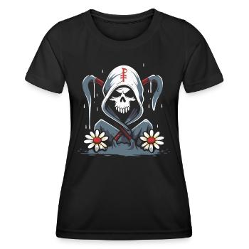 Flower Power of the Cartoon Grim Reaper - Women's Functional T-Shirt - black - Front - AI Model Female 172 light (172cm)