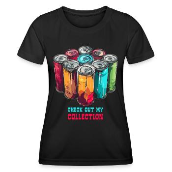 Energy Collection of Soda Cans Caffeine Drinks - Women's Functional T-Shirt - black - Front - AI Model Female 172 light (172cm)