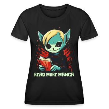 Anime Cartoon-Kreatur mit Buch: Lies mehr Manga - Frauen Funktions-T-Shirt - Schwarz - Vorne - AI Model Female 172 light (172cm)