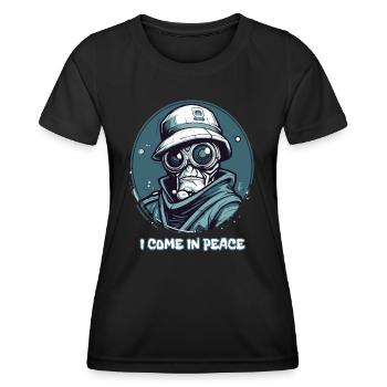 Je viens en paix, détective intergalactique - T-shirt sport Femme - noir - Devant - AI Model Female 172 light (172cm)