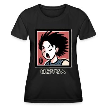Anime Tarot: 自慢する人 The Boaster, The Show-Off - Women's Functional T-Shirt - black - Front - AI Model Female 172 light (172cm)
