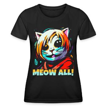 Miau Alle! Lustige bunte Katze - Frauen Funktions-T-Shirt - Schwarz - Vorne - AI Model Female 172 light (172cm)