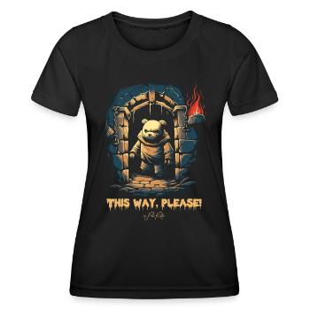 Par ici, s’il vous plaît, suivez l’ours du donjon - T-shirt sport Femme - noir - Devant - AI Model Female 172 light (172cm)