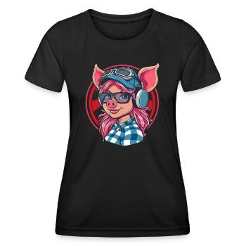 Niedliches liebenswertes Anime-Schweinemädchen - Frauen Funktions-T-Shirt - Schwarz - Vorne - AI Model Female 172 light (172cm)