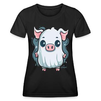 Le petit cochon fantôme - T-shirt sport Femme - noir - Devant - AI Model Female 172 light (172cm)
