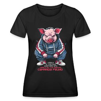 West Spy or Comrade, Slavic Gopnik Pig - Women's Functional T-Shirt - black - Front - AI Model Female 172 light (172cm)