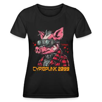 Cyber Cochon Punk - T-shirt sport Femme - noir - Devant - AI Model Female 172 light (172cm)