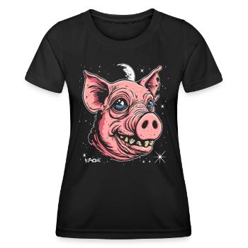 Le bon vieil ami : le cochon de l’espace - T-shirt sport Femme - noir - Devant - AI Model Female 172 light (172cm)