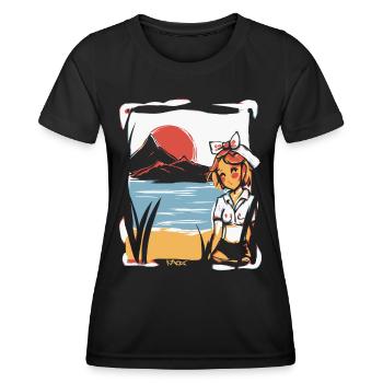 Sous le soleil rouge japonais : nature anime girls - T-shirt sport Femme - noir - Devant - AI Model Female 172 light (172cm)
