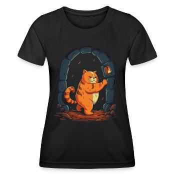 Le matou de donjon rouge rond et épais, le chat - T-shirt sport Femme - noir - Devant - AI Model Female 172 light (172cm)