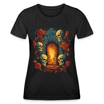 L’amour du donjon sombre : Crânes et roses - T-shirt sport Femme - noir - Devant - AI Model Female 172 light (172cm)