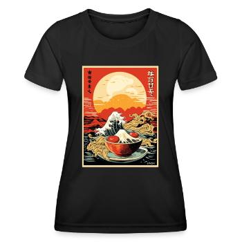 Parody Japanese Poster: Kanagawa Wave Sushi - Women's Functional T-Shirt - black - Front - AI Model Female 172 light (172cm)