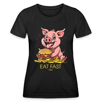 Restauration rapide : burgers de restauration rapide, frites, porc - T-shirt sport Femme - noir - Devant - AI Model Female 172 light (172cm)