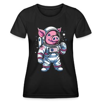 Petit Cochon : Cochon Astronaute - T-shirt sport Femme - noir - Devant - AI Model Female 172 light (172cm)