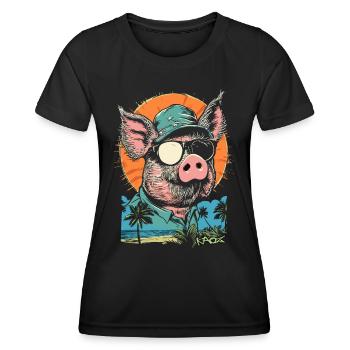 Cochon de vacances d'été plage palmiers - T-shirt sport Femme - noir - Devant - AI Model Female 172 light (172cm)