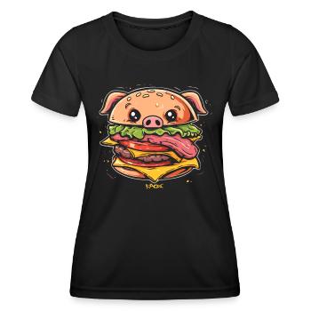 Sau Burger Pig - Women's Functional T-Shirt - black - Front - AI Model Female 172 light (172cm)