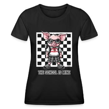 L’école est à moi : cochon drôle et ringard - T-shirt sport Femme - noir - Devant - AI Model Female 172 light (172cm)
